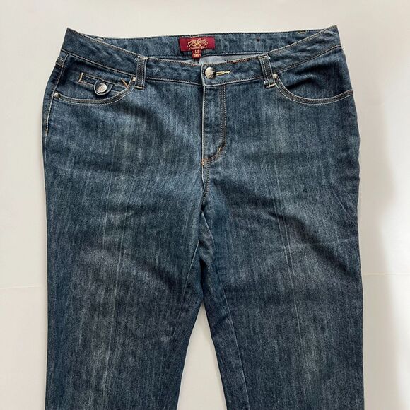 One 5 One Authentic Denim Dark Wash Blue Mid-Rise Bootcut Capri Jeans 14 - Picture 4 of 5